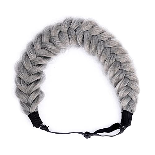 Gledola Messy Synthetic Hair Braided Headband Classic Chunky Wide Plaited Headband for Women Girl Beauty (Steel Gray) - Image 2