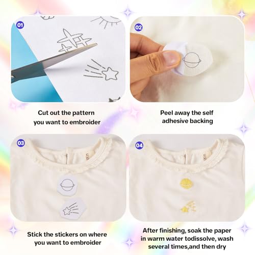 Image of Magibeads 60Pcs Moon Sun Star Water Soluble Embroidery Stabilizer Adhesive Stick and Stitch Embroidery Transfer Paper for Hand Sewing Beginners Adults