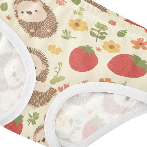 Wusikd Hedgehogs Strawberries Girls' Underwear Cotton Flowers Girls Briefs Soft Toddler Underwear 2T4