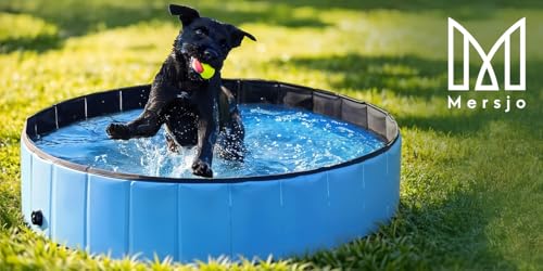MERSJO Hundepool Dexter, 80x20 cm, Faltbarer Pool für Hunde und Tiere, 100L Fassungsvermögen, Rutschfester Boden, Blau