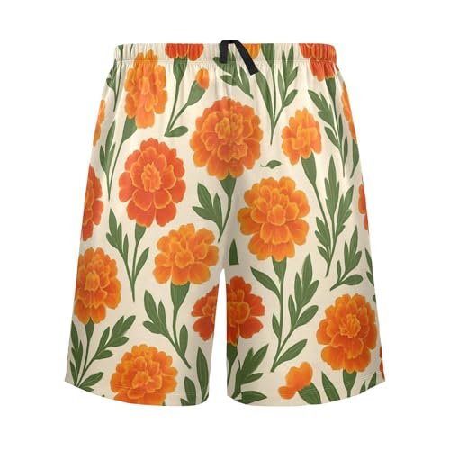 J JOYSAY Marigold Flower Foliage Ivory Pajama Shorts Mens Lounge Sleep Shorts Casual Men Pajama Bottoms2