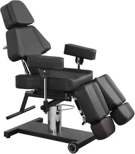 Ciemiestar Hydraulic Lift Tattoo Chair with Split Leg Design & Adjustable Armrests – Heavy-Duty Black Leather Tattoo Chair for Client Professional Studios
