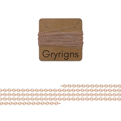 Image of Gryrigns 3Feet 1.1mm 925 Sterling Silver Rose Gold Plated Round Cable Chain Link Bulk for DIY Craft Jewelry Making (1.66 Grams)