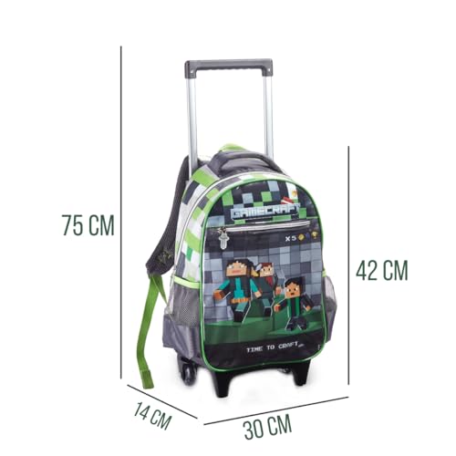 Kit Escolar GameCraft Mochila Rodinha Estojo Lancheira Escola Infantil Menino