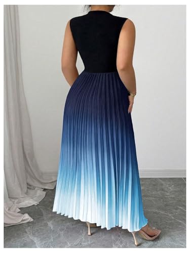 Image of SOLY HUX Women's Plus Size Summer Ombre Sleeveless Flowy Maxi Dress | Birthday, Pleated A Line, Mock Neck, Formal Outfits,Cocktail, Wedding, Graduation