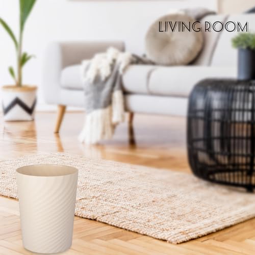 Image of Plastic Small Bathroom Trash Can Wastebasket Garbage Can, Beige, 2 Pack