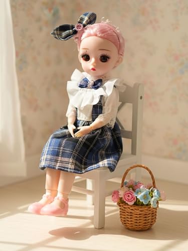 Image of Tickles Set Movable Jointed 3D Eyes Fashionable Doll with Frock for Kids Girls Birthday Gifts (Size: 30 cm Color: White & Blue)