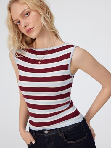 Image of CIDER Boat Neck Tops for Women Sleeveless Ruched Crop Tank Tops | Slim Fit, Trendy Summer Outfits, Casual Tee Shirt