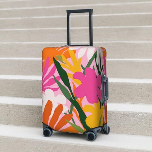 Pink Orange Retro Tropical Flowers Elastic Travel Luggage Covers Dustproof Scratch-Resistant Suitcase Protector Fit 22-24 Inch 6