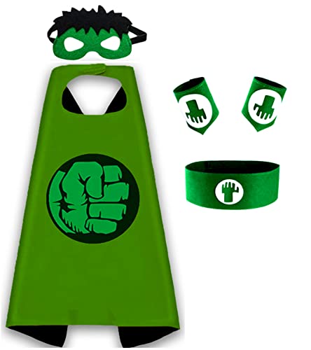 Rwaenn Kids Superhero Costume Cape And Mask,Halloween Costumes And Dress Up,Superhero Toys 3-12 Year Boy And Girls (Green Hulk) #TOP20