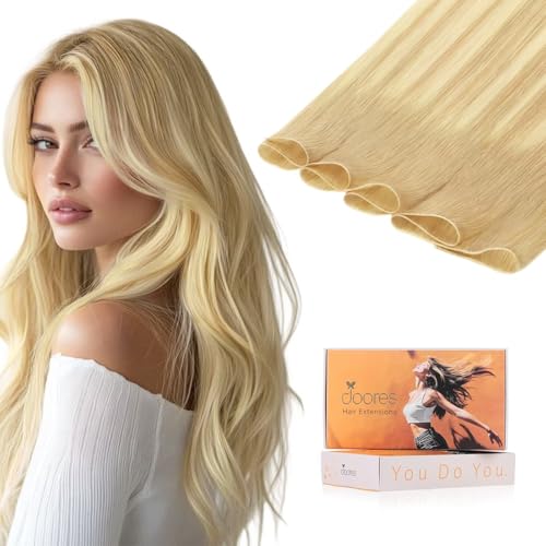Image of DOORES Genius Sew in Weft Hair Virgin Human Hair Extensions, 14 Inch Drity Blonde Mixed Platinum Blonde 40g, Genius Sew In Extensions