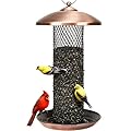 Kingsyard Mesh Tube Bird Feeders for Outdoors Hanging, All Metal, Wild Bird Feeder for Sunflower Seeds or Mealworm, Large Tray & Weatherproof Roof, 2.5 lbs Capacity (Antique Copper)