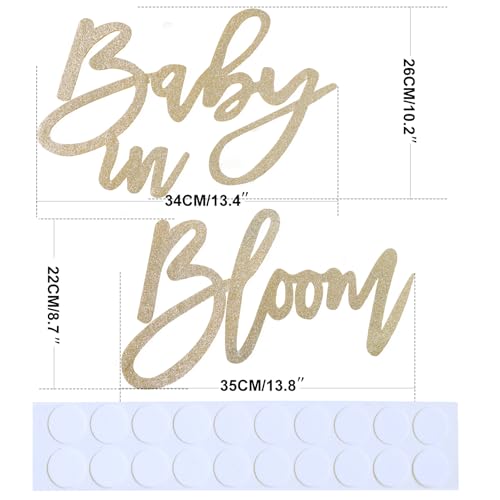 Image of Champagne Baby in Bloom Sign - Large Glitter Baby Shower Felt Banner Letters for Baby Shower Arch Backdrop Gender Reveal Girl or Boy Theme Pregnancy Announcement Party Wall Decorations