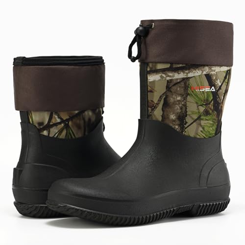 Image of HISEA Unisex Mid Calf Rubber Garden Boots Waterproof Rain Boots Neoprene Outdoor Work Muck Riding Boots for Women Men