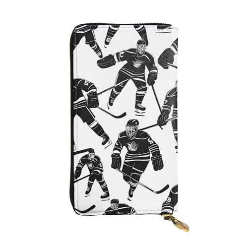 Black Hockey Prints Leather Long Clutch Wallet for Fashionable Girls and Women - Durable, Stylish, and Functional, Black, One Size