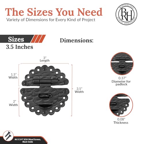 Image of 4 Pack 3.5 Inch Furniture Hasp for Gates - Black - Heavy Duty Decorative Metal Hasps - Handmade Rustic Iron Furniture Hasps for Door, Drawer, Chests, Cupboard and Trunks - The Hacienda Series