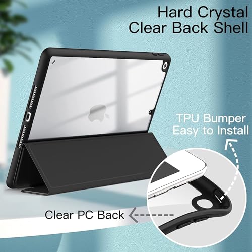 Image of ProElite Smart Flip Case Cover for Apple iPad 9.7 inch 2018 /2017 5th 6th Generation, Clear Soft Back with Pencil Holder, Haze Blue