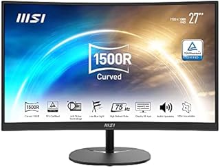 MSI PRO MP271C 27'' Curved Monitor, Adjustable, 1500R, FHD (1920 x 1080), 75Hz, VA, 4ms, HDMI, VGA, Built-in Speakers, Anti-Glare, Anti-Flicker, Less Blue light, TÜV Certified, VESA, Kensington