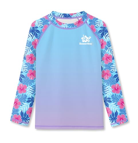 Image of BesserBay Girls Rash Guard UPF 50+ Raglan Sleeve Quick Dry Swim Shirt 4-12 Years