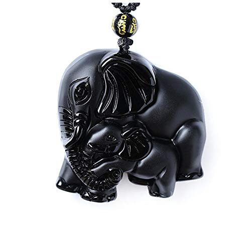Obsidienne naturelle sculptée en pendentif nez d'éléphant contre le stress