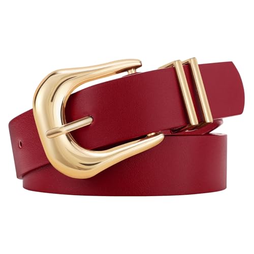 LEACOOLKEY Women's Fashion Leather Belt Ladies Casual Formal Waist Belts for Jeans Dress Pants