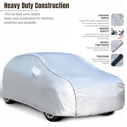 Image of Pivalo Car Cover for Kia Carens All Model & Years (2022-2025) 100% Waterproof with Mirror Pockets, Triple Stitched Bottom Elastic Dustproof Full Body Protection (Heat & UV Resistant, Silver)