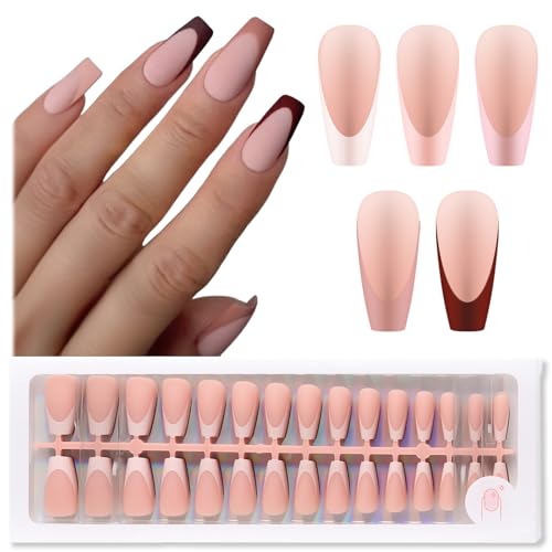 SUTOKAKA 150Pcs French Tip Press On Nails 15 Sizes Pre-Colored Soft Gel Press Ons Coffin Nail Tips Skin Tone French False Nail Tip Acrylic Fake Nails Mixed Color for Women DIY At Home Salon