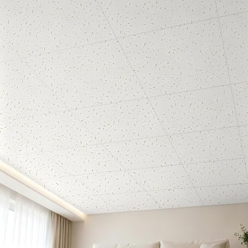 Image of Art3d 2x2 Ft Printed Stucco Decorative Drop Ceiling Tiles, 12-Pack White