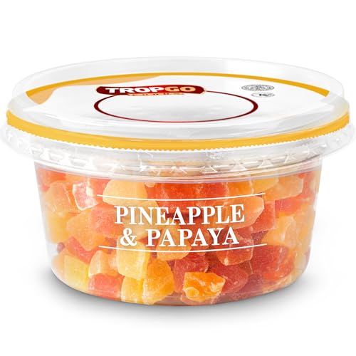 Tropgo Pineapple & Papaya 200g - Diced Fruit Snacks in Resealable and Recyclable Tub - Non-GMO Fat-Free Additives Free - Healthy Snacks for Kids and Adults