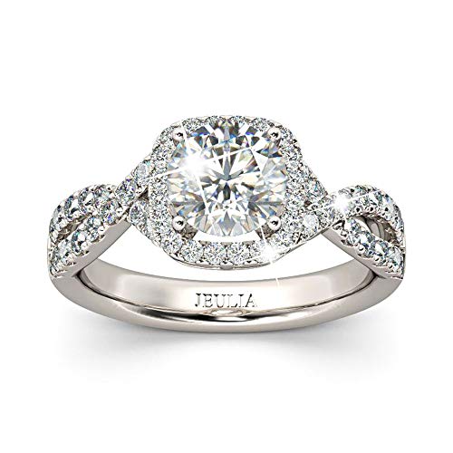 Jeulia 2.5 Carat Twist Rings for Women Sterling Silver Halo Round Cut Engagement Rings CZ Solitaire Cubic Zirconia Wedding Rings Anniversary Promise Romantic Gift for Her