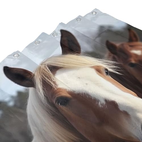 Rideau de douche imperméable chevaux 182cm anti-moisissure avec crochets