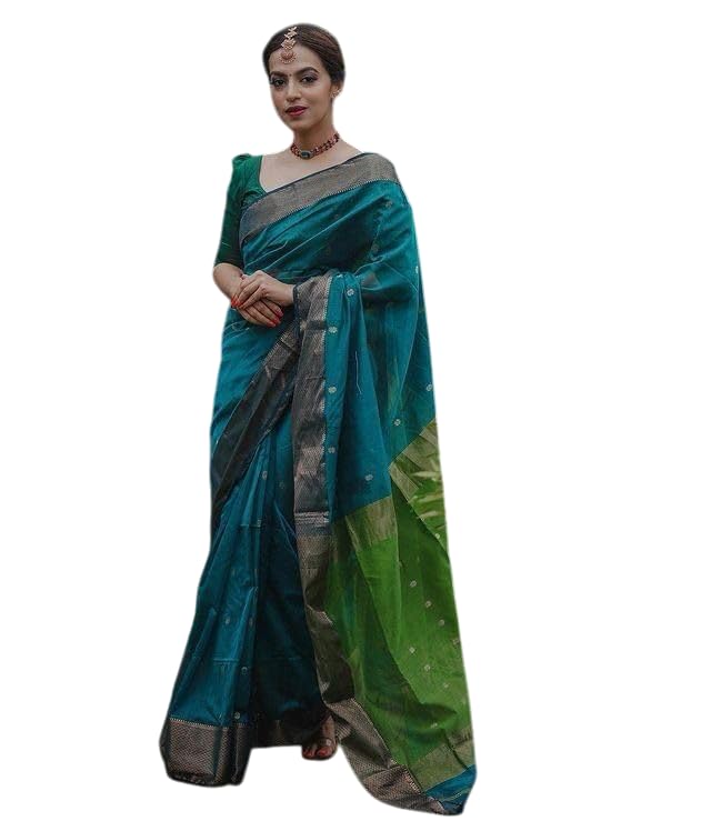Image of Women's Cotton Woven Soft Sarees With Attach Blouse Piece.