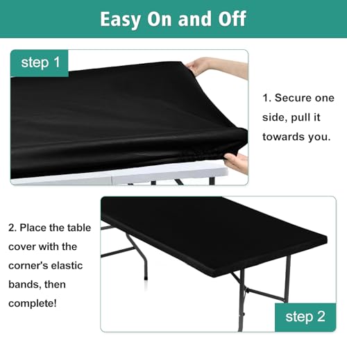LUSHVIDA 6 Packs Vinyl Tablecloths with Flannel Backing for 6ft Rectangle Folding Table Cloths - Waterproof Plastic Picnic Table Covers with Elastic Corners, 30x72 inch, Black - Image 6