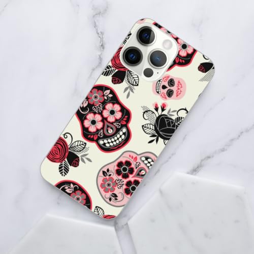 DCEHGEW Coque de téléphone imprimée tête de mort et fleurs pour iPhone 14 Pro Max 17 cm, coque de téléphone en TPU résistant aux chocs, prend en charge le chargement sans fil, bords transparents – vue 4