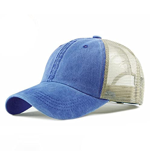 Image of Croogo Men's Adjustable Mesh Back Cap Curved Bill Snapback Mesh Baseball Cap Retro Washed Trucker Cap Breathable Sun Hat