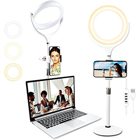 Computer Adjustable Desktop Ring Light for Video Conferencing Lighting, Desk Zoom Light for Laptop with Stand & Phone Holder, Selfie Ring Light for Webcam Light, Video Recording, Makeup, Live Stream Cover