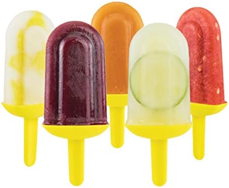 Tovolo Classic Molds with Sticks Ice Maker BPA Free Food Dishwasher Safe for Homemade Juice Popsicles Set of 5 Pops with Stand, Sun Ray