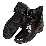 JOYBI Women Rain Ankle Booties Fashion PVC Bows Slip-On Ladies Round Toe Waterproof Low Heel Short Boots Black