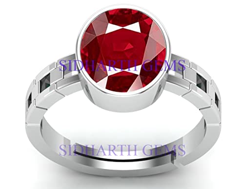 Bague argent blanc panchdhatu sertie d'un rubis Manikya précieux de 6 carats