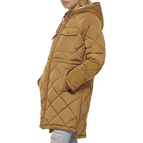 Levi's Women's Soft Sherpa Lined Diamond Quilted Long Parka Jacket (Standard & Plus Sizes), Tan, Medium #TOP2