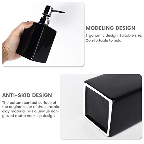 Nuscen Black Ceramic Soap Dispenser, 300ml Square Liquid Soap & Lotion Bottle with Pump for Bathroom Kitchen & Hotel - Image 4