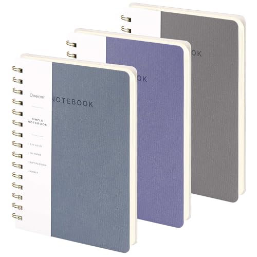 Image of Spiral Notebook-5.75 inch x 8.125 inch College Ruled Journal with Inner Pockets and 160 Pages,PU Leather Cover Business Journal, Twin-Wire Binding Notebook Perfect for Office & Home School Supplies 3 pack Violet ReefBlue Grey