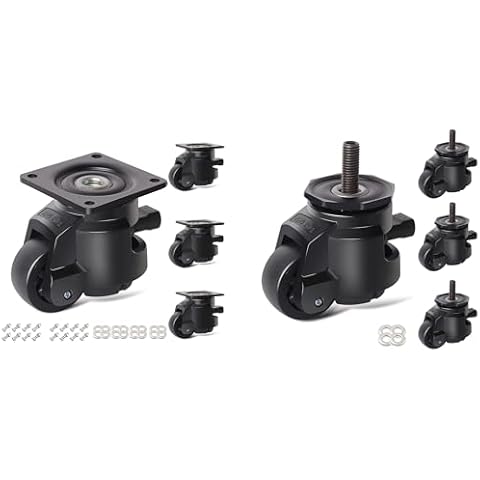 Leveling Caster Wheels, Casters Set of 4 Heavy Duty with Leveling feet,2200 LBS Retractable Caster Wheel with Ratchet Arm,Adjustable Nylon Wheels for Equipment, Machine（Hardware Included） Cover