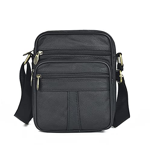 Small Leather Shoulder Messenger Bag for Men Travel Business Crossbody Pack Wallet Satchel Sling Chest Bags Black - Main Image