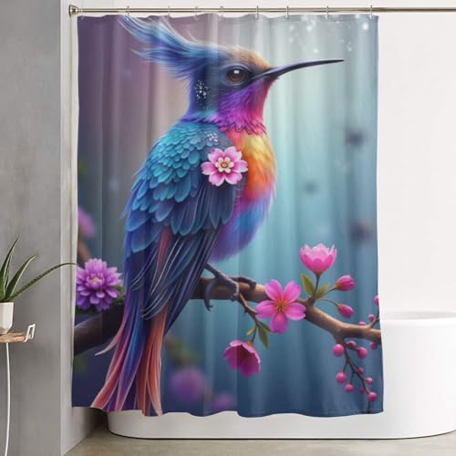 Rideau de douche anti-éclaboussures tissu opaque oiseaux colorés 152x183 cm - 8