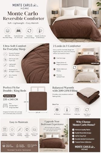 Image of Monte Carlo Polyester Comforter Double Bed | 200 GSM Lightweight & Reversible | Soft Quilt for Mild Winter | Easy Care All Season Comforter (Beige) | 87 x 94 Inches