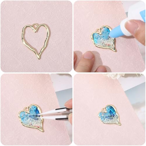 CHGCRAFT 20Pcs 2 Colors Heart Open Back Bezel Charms Pendants Zinc Alloy Pendants Bezel Blank Trays Geometric Hollow Frame Charms For DIY UV Resin Epoxy Resin Pressed Flower Jewelry Golden Silver - Image 4