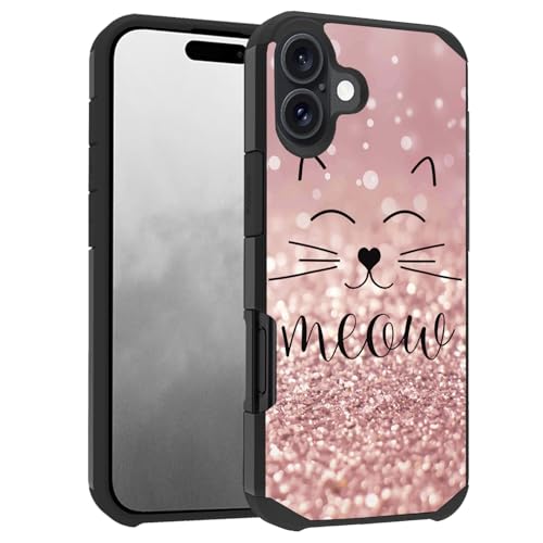 BWOOLL Designed for iPhone 16 Case, Hybrid Hard PC & Soft Silicone Dual Layer Shockproof Protection Phone Case for iPhone 16 (2024) 6.1 inch, Cute Cat Face Smile Meow