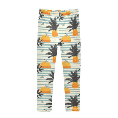 Sunset Palm Tree Pineapple Stripe Girls Leggings Soft Stretch Workout Yoga Dance Pants for Kids Casual Tights