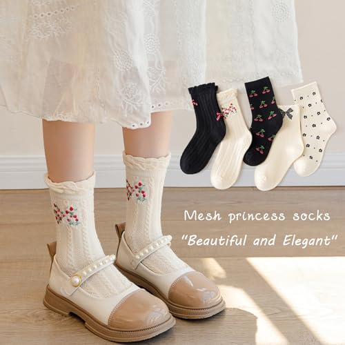 Girls Socks Mid-Calf Pattern Ribbed Cuffs Crew Socks Cute Casual Novelty Socks for Girls 5 Pairs3